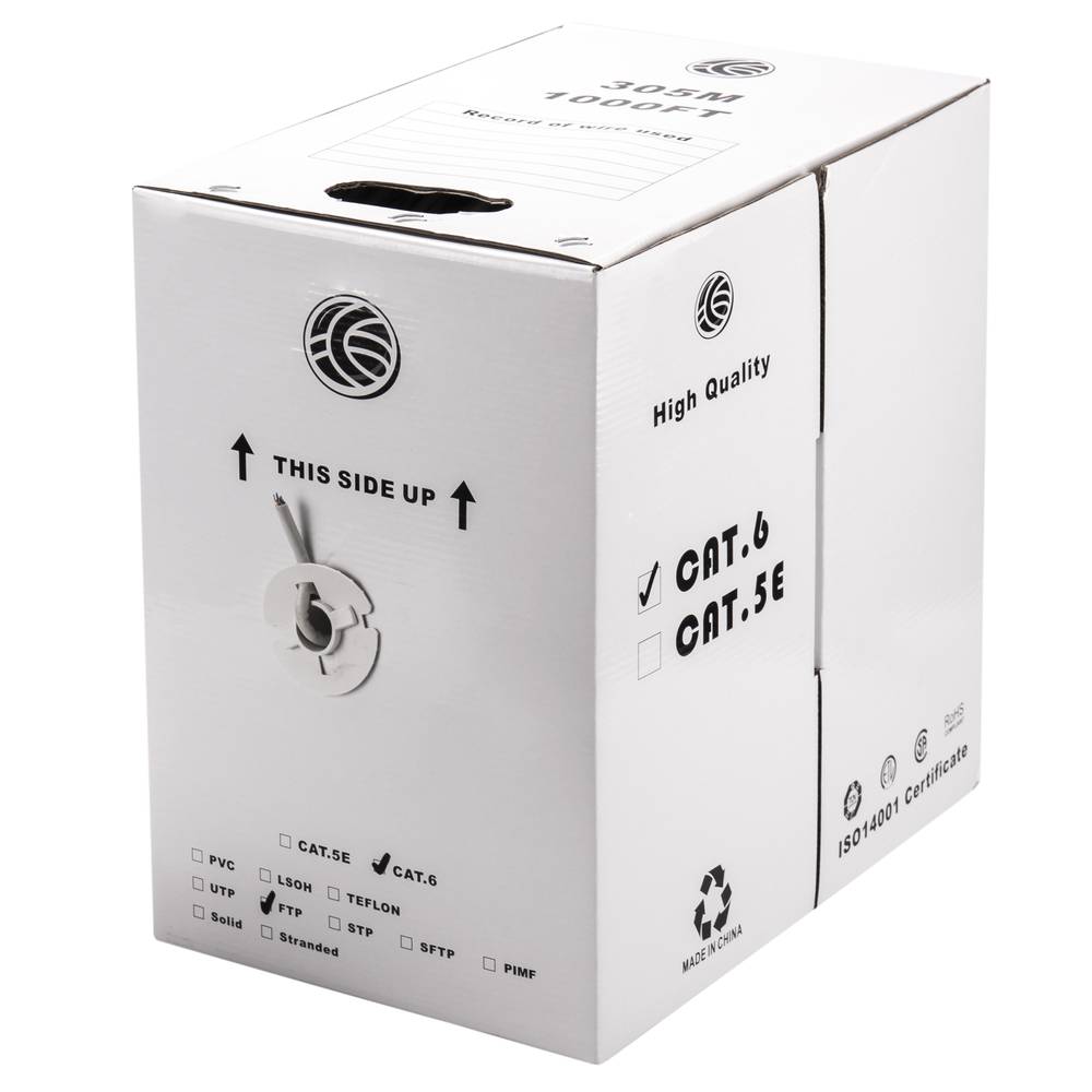 Bobina de cable de red LAN FTP categoría cat.6 23/1AWG CCA rígido gris 305m