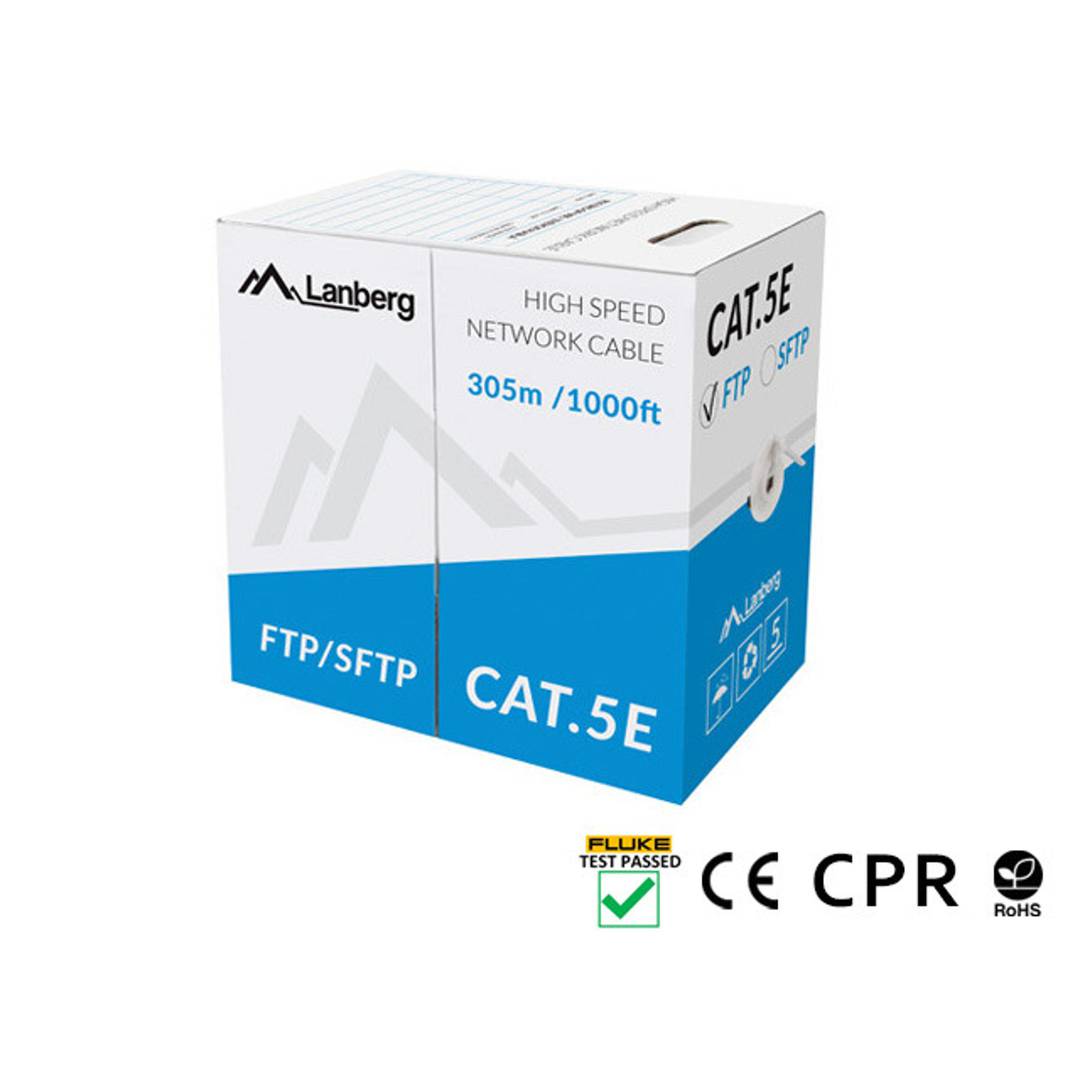 Bobina de cable de red ethernet Cat. 5e FTP de 305 m rígido de color gris fluke tested LCF5-11CU-0305-S