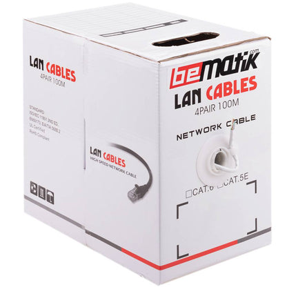 Bobina de cable de red ethernet Cat. 5e UTP CCA de 100 m rígido de color gris