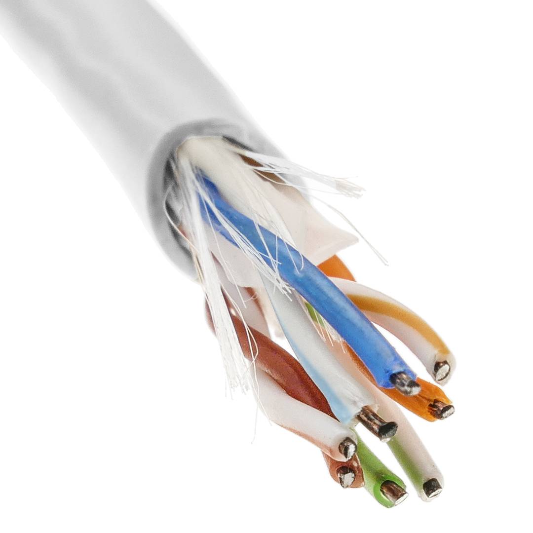 Bobina de cable de red ethernet Cat. 6 UTP CCA de 100 m rígido de color blanco