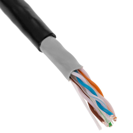 Bobina de cable de red ethernet Cat. 6 UTP CCA de 100 m de color negro para exterior