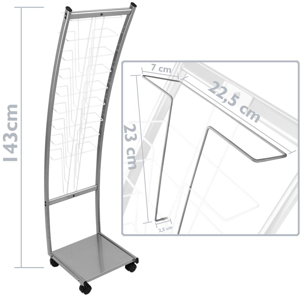 Expositor portafolletos 31 x 126 x 35 cm con 9 compartimentos para folletos y revistas