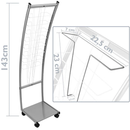 Expositor portafolletos 31 x 126 x 35 cm con 9 compartimentos para folletos y revistas