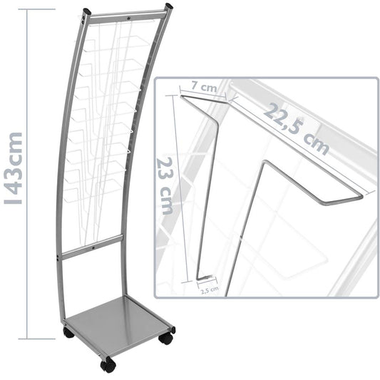 Expositor portafolletos 31 x 126 x 35 cm con 9 compartimentos para folletos y revistas