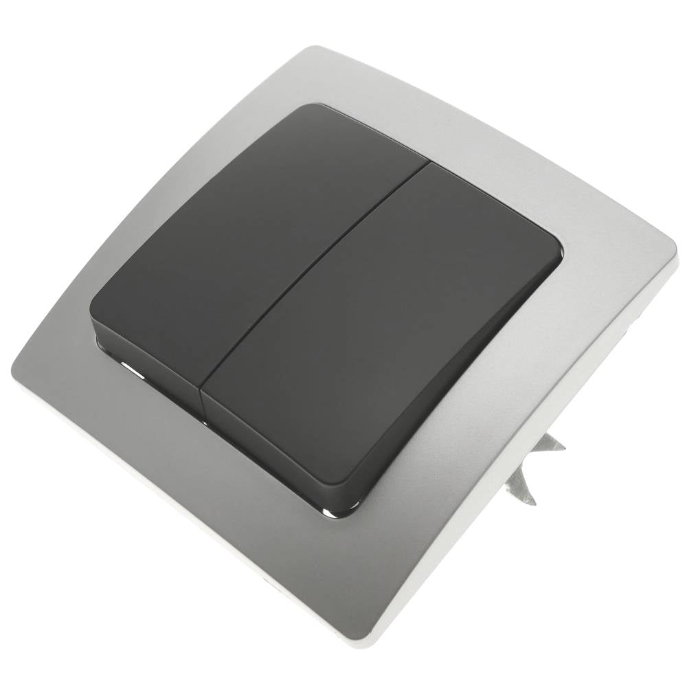 Interruptor doble empotrable con marco 80x80mm serie Lille de color plata y gris