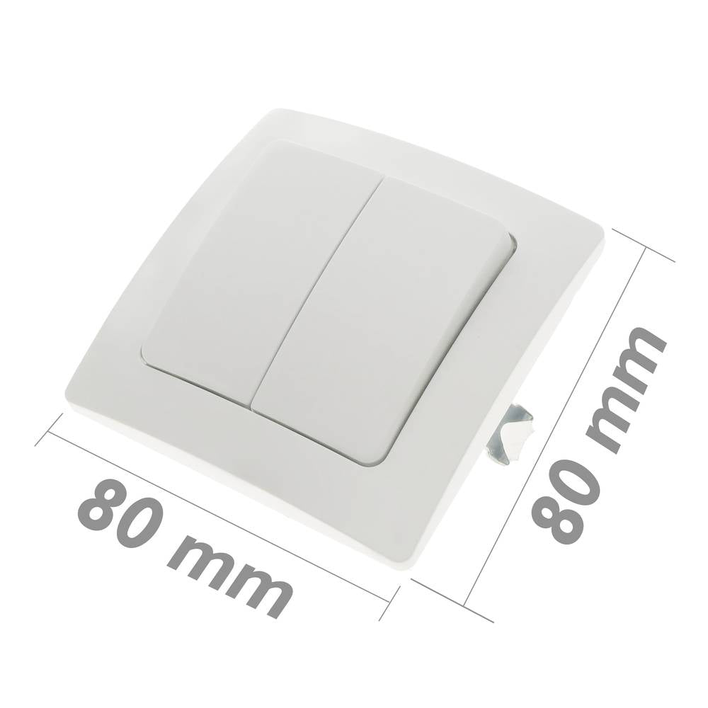 Interruptor doble empotrable con marco 80x80mm serie Lille de color blanco
