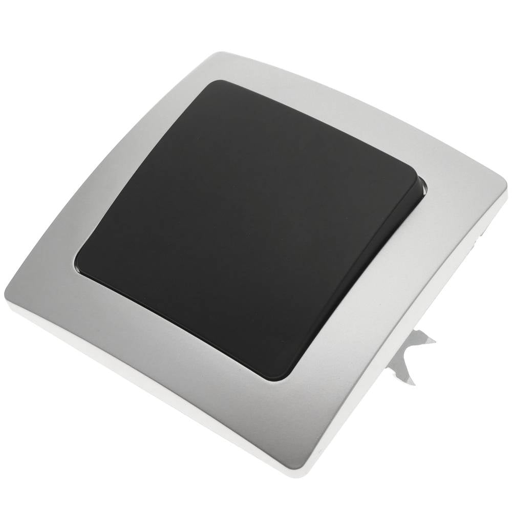 Conmutador empotrable con marco 80x80mm serie Lille de color plata y gris