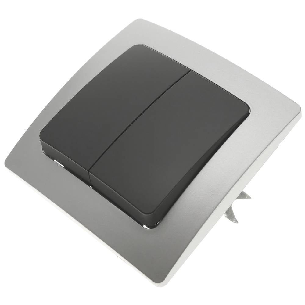 Conmutador doble empotrable con marco 80x80mm serie Lille de color plata y gris