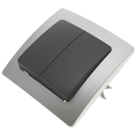 Conmutador doble empotrable con marco 80x80mm serie Lille de color plata y gris