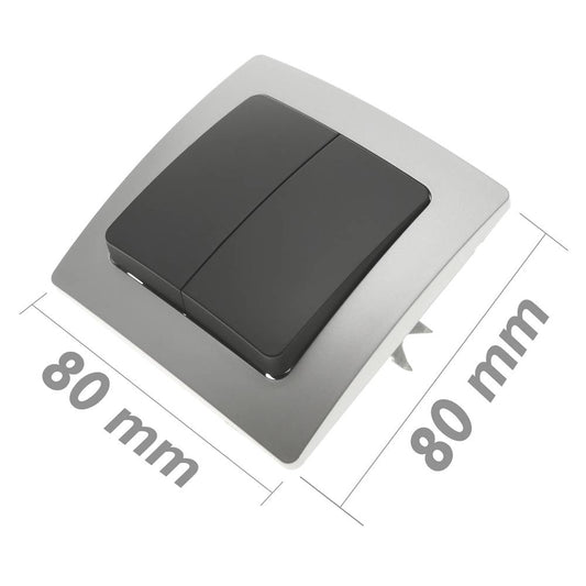 Conmutador doble empotrable con marco 80x80mm serie Lille de color plata y gris