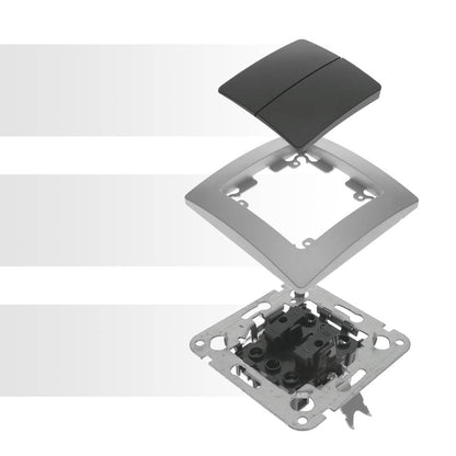 Conmutador doble empotrable con marco 80x80mm serie Lille de color plata y gris