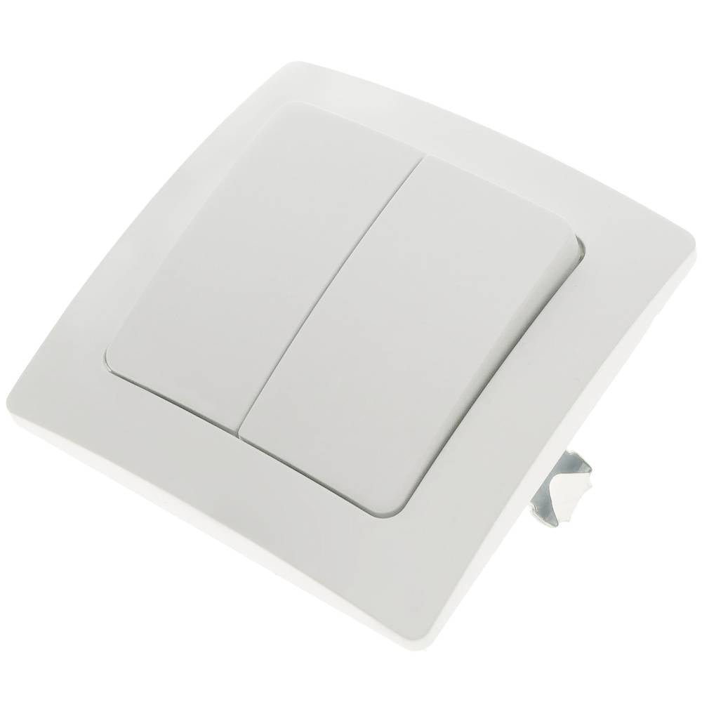 Conmutador doble empotrable con marco 80x80mm serie Lille de color blanco