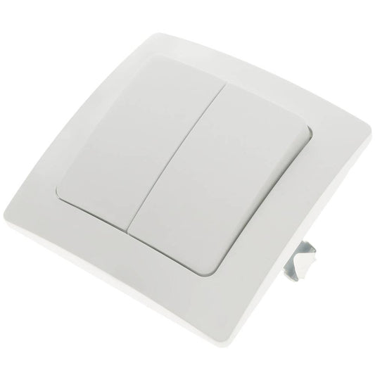 Conmutador doble empotrable con marco 80x80mm serie Lille de color blanco
