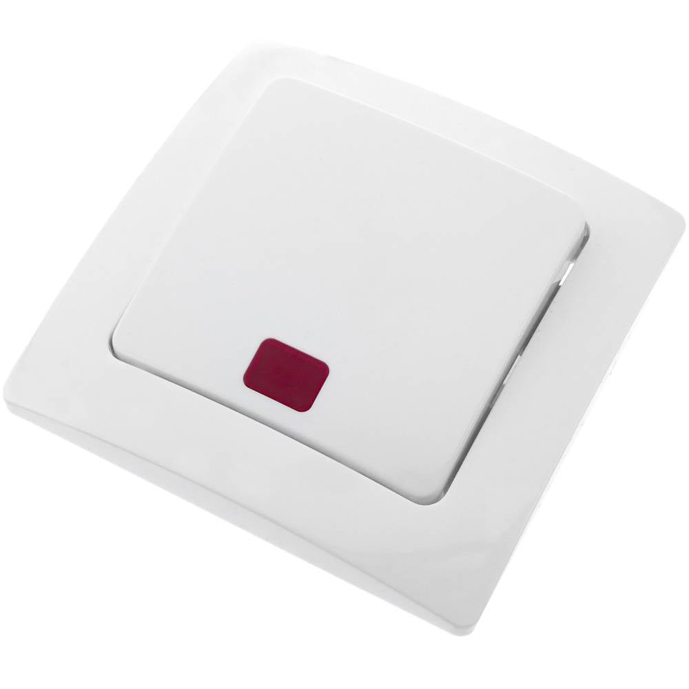 Conmutador luminoso empotrable con marco 80x80mm serie Lille de color blanco