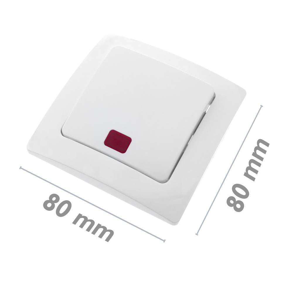 Conmutador luminoso empotrable con marco 80x80mm serie Lille de color blanco