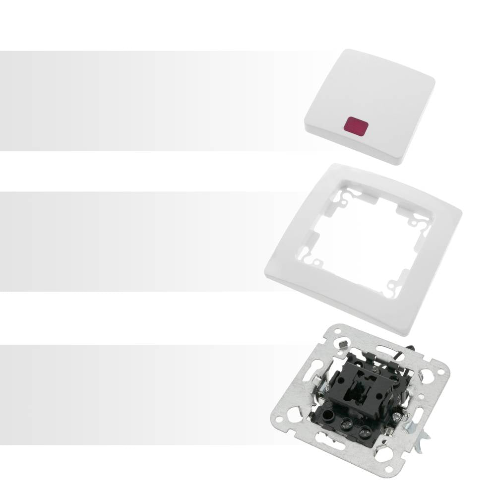 Conmutador luminoso empotrable con marco 80x80mm serie Lille de color blanco