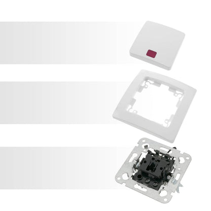 Conmutador luminoso empotrable con marco 80x80mm serie Lille de color blanco