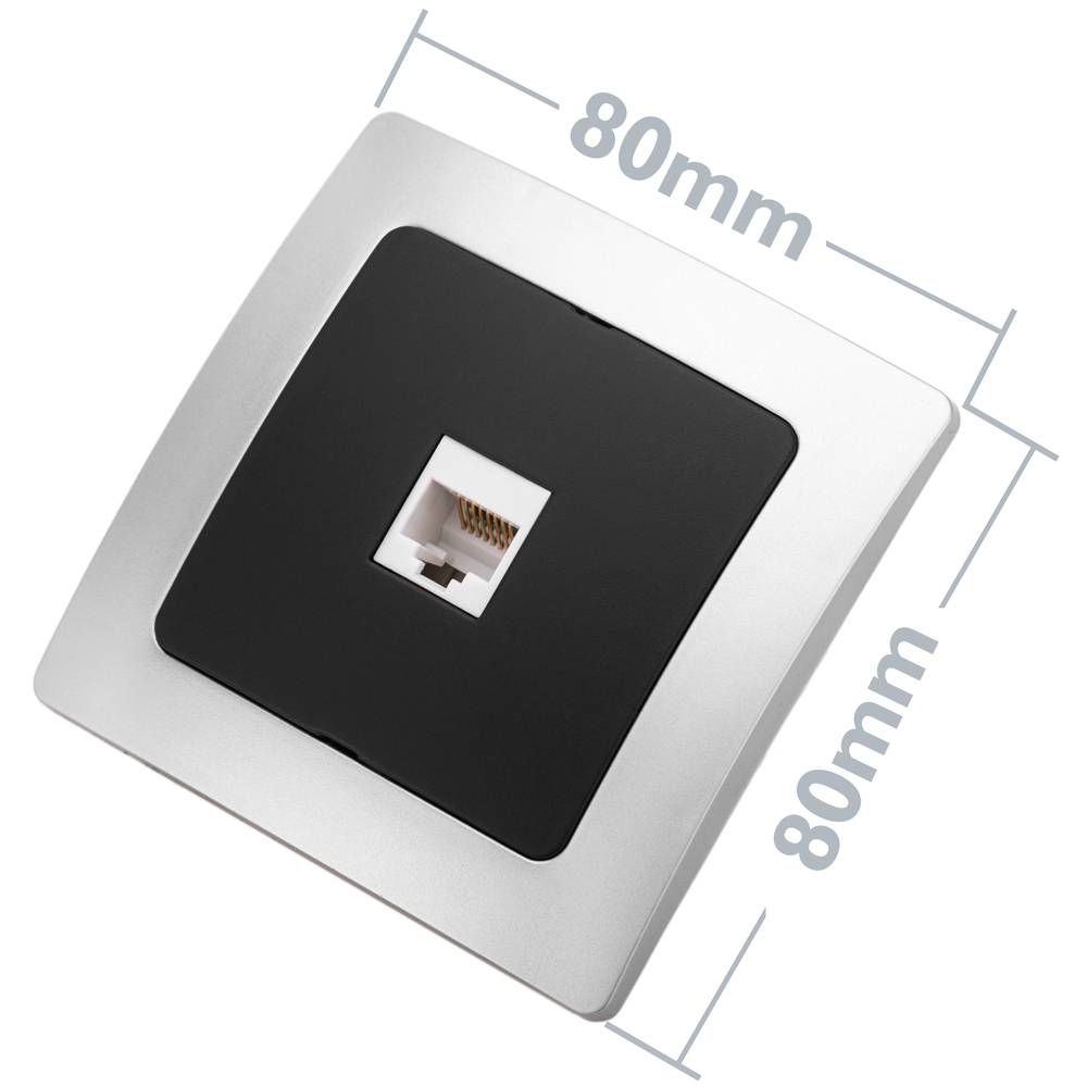 Base con toma de red RJ45 empotrable con marco 80x80mm serie Lille de color plata y gris