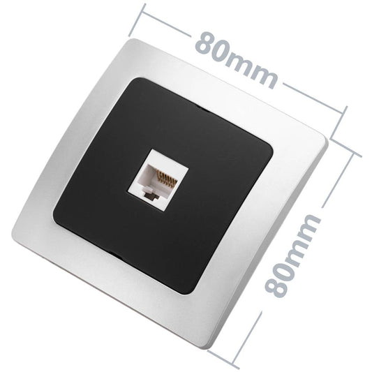 Base con toma de red RJ45 empotrable con marco 80x80mm serie Lille de color plata y gris