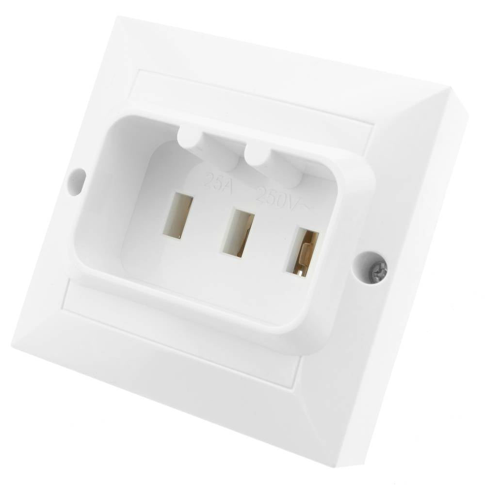 Base de enchufe 25A 2P+T para hornos y cocinas 80x80mm de color blanco