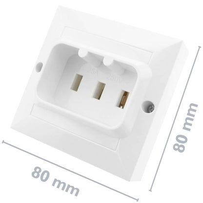 Base de enchufe 25A 2P+T para hornos y cocinas 80x80mm de color blanco