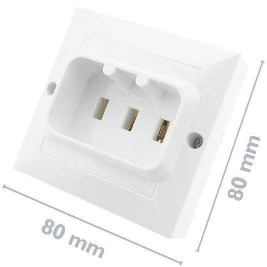 Base de enchufe 25A 2P+T para hornos y cocinas 80x80mm de color blanco
