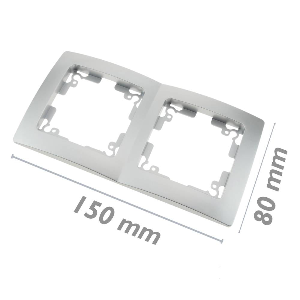 Marco doble para 2 mecanismos empotrables 150x80mm serie Lille de color plata y gris
