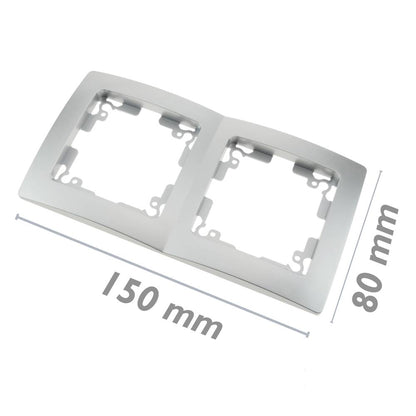 Marco doble para 2 mecanismos empotrables 150x80mm serie Lille de color plata y gris