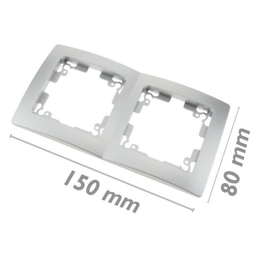 Marco doble para 2 mecanismos empotrables 150x80mm serie Lille de color plata y gris