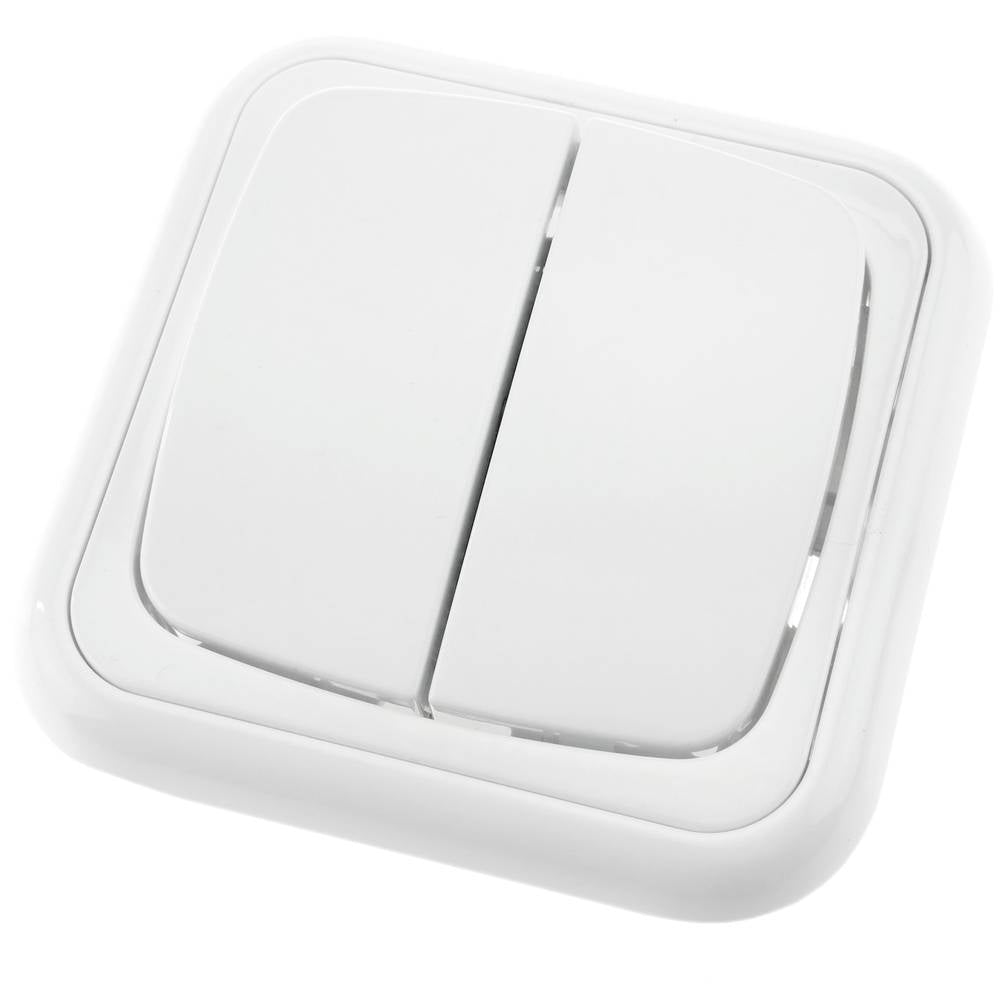 Conmutador doble de superficie con marco 80x80mm de color blanco