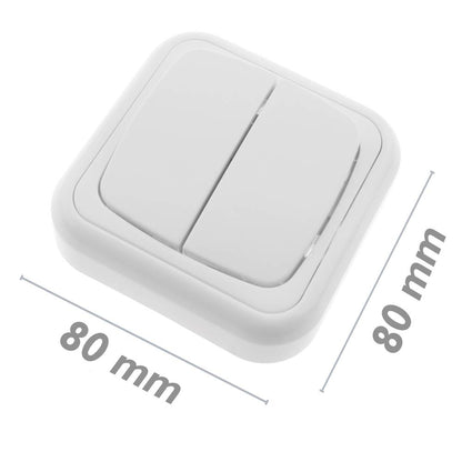 Conmutador doble de superficie con marco 80x80mm de color blanco