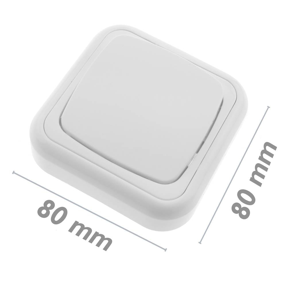 Pulsador de superficie con marco 80x80mm de color blanco
