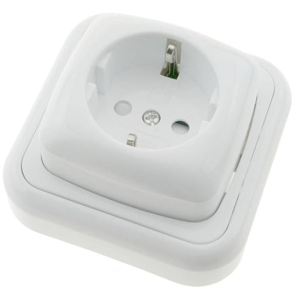 Base de enchufe schuko de superficie con marco 80x80mm de color blanco