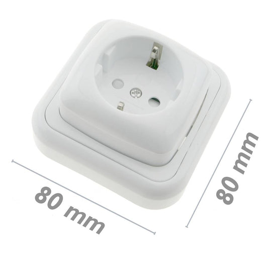Base de enchufe schuko de superficie con marco 80x80mm de color blanco
