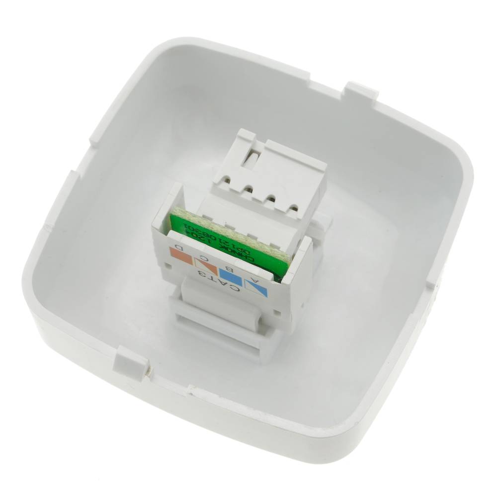 Base con toma de teléfono RJ11 de superficie con marco 80x80mm de color blanco
