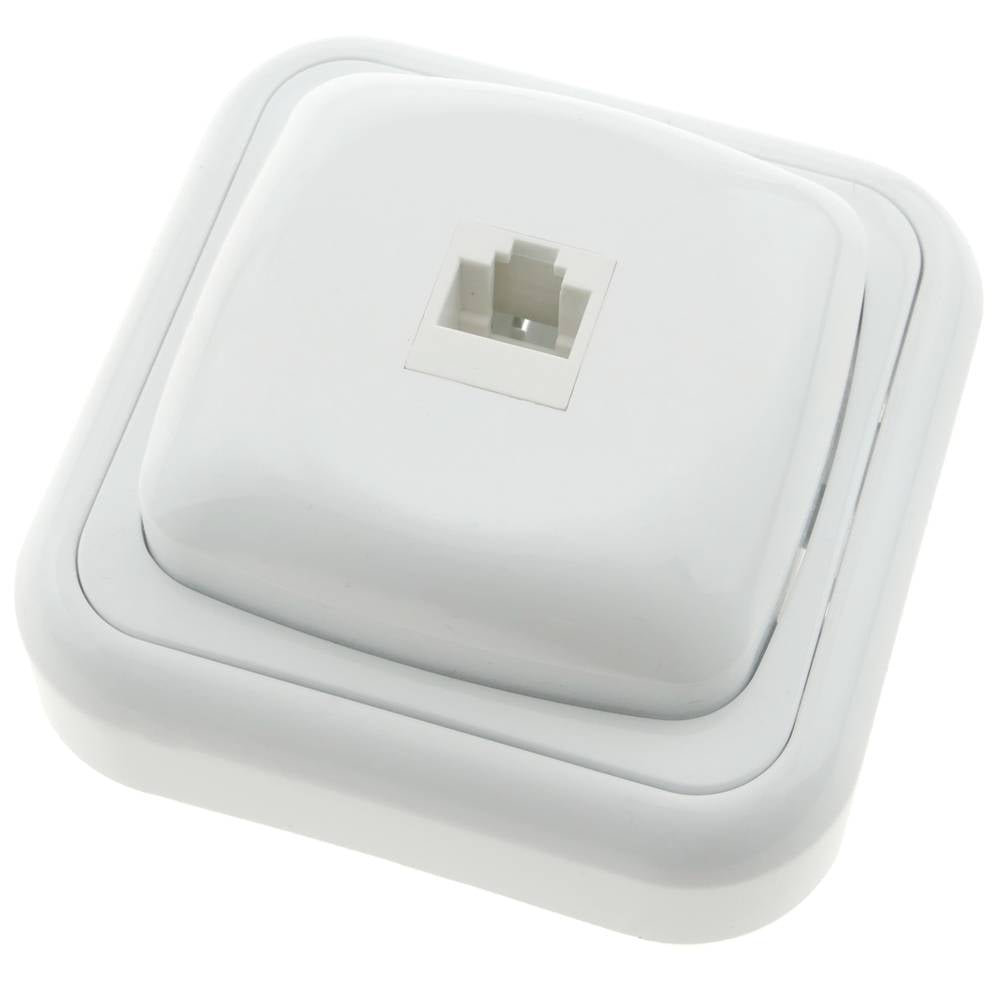 Base con toma de red RJ45 de superficie con marco 80x80mm de color blanco