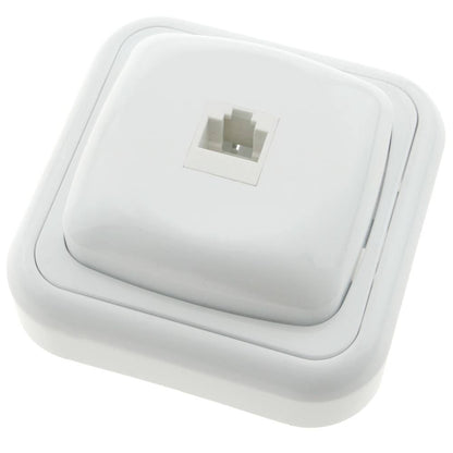 Base con toma de red RJ45 de superficie con marco 80x80mm de color blanco