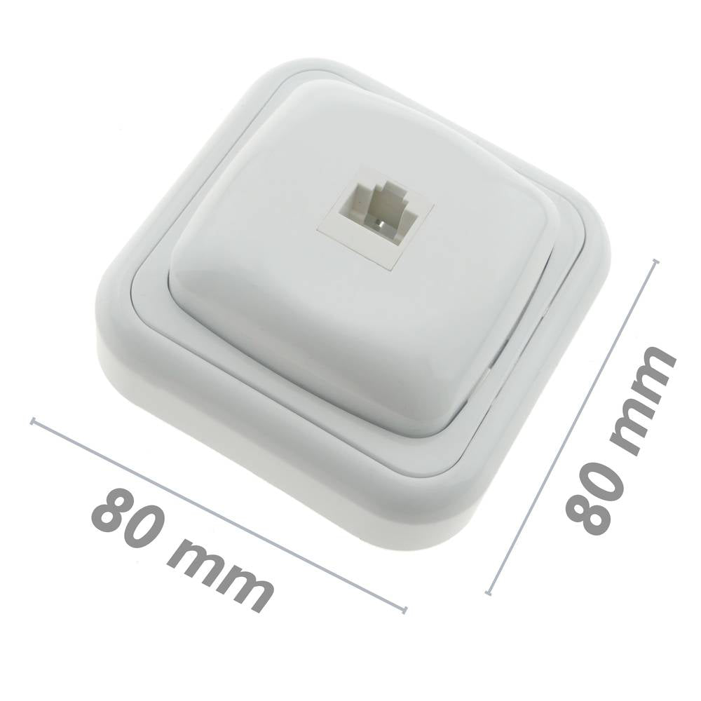 Base con toma de red RJ45 de superficie con marco 80x80mm de color blanco