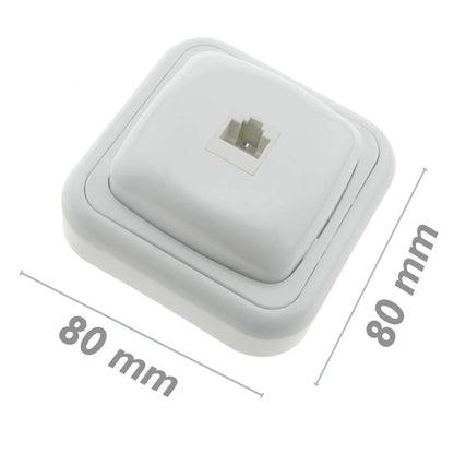 Base con toma de red RJ45 de superficie con marco 80x80mm de color blanco