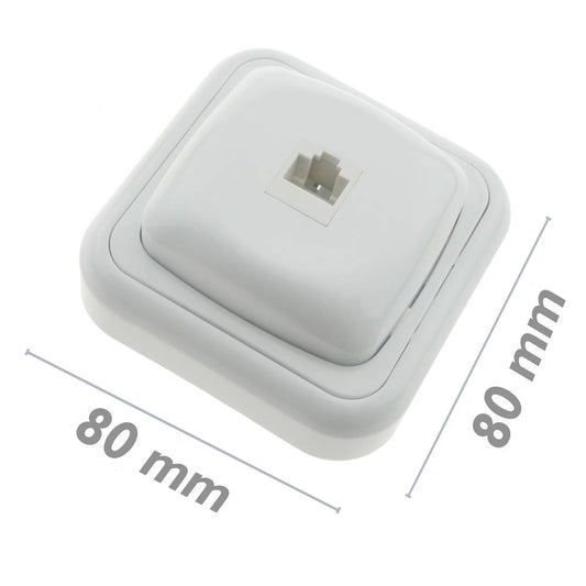 Base con toma de red RJ45 de superficie con marco 80x80mm de color blanco