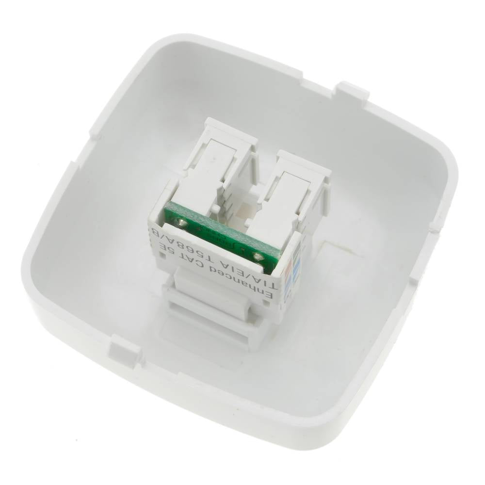 Base con toma de red RJ45 de superficie con marco 80x80mm de color blanco