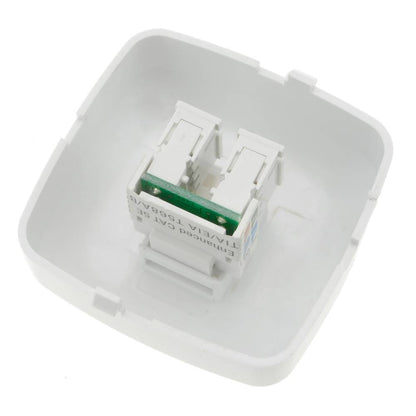 Base con toma de red RJ45 de superficie con marco 80x80mm de color blanco