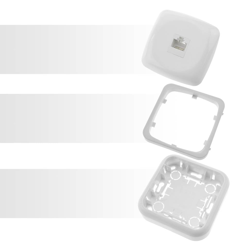 Base con toma de red RJ45 de superficie con marco 80x80mm de color blanco