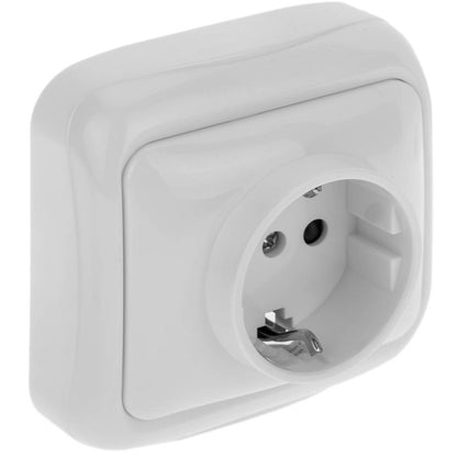 Base de enchufe schuko de superficie con marco 77x77mm de color blanco