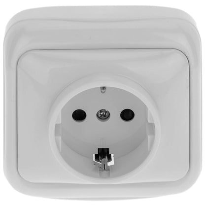 Base de enchufe schuko de superficie con marco 77x77mm de color blanco