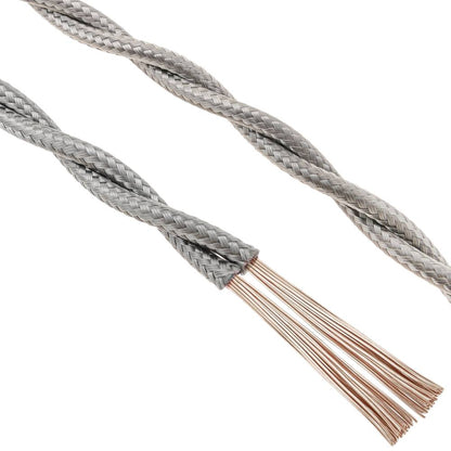 Cable eléctrico decorativo trenzado 25m 2x0.75mm de color gris plata