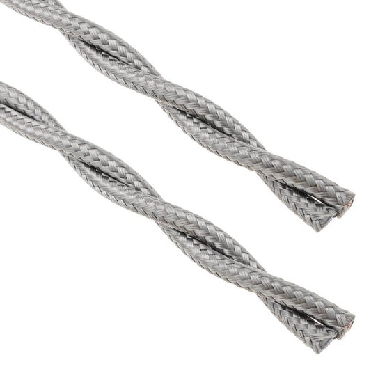 Cable eléctrico decorativo trenzado 25m 2x0.75mm de color gris plata