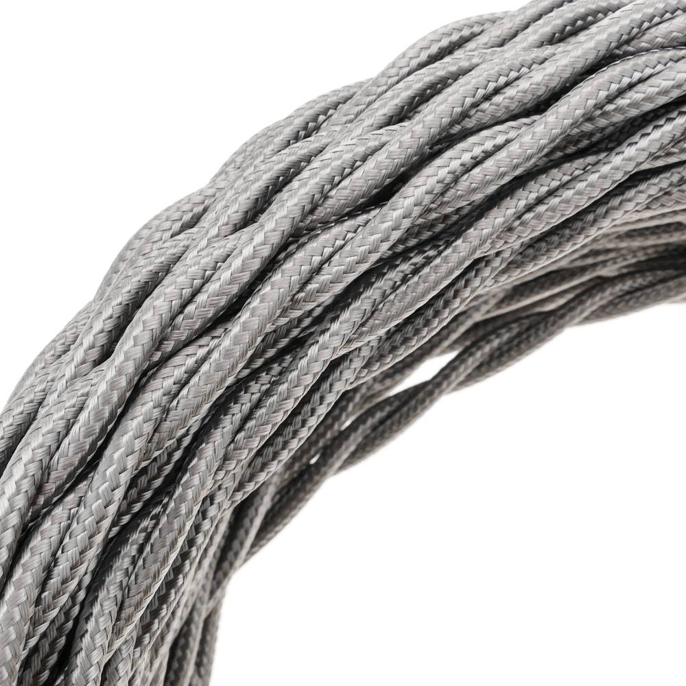 Cable eléctrico decorativo trenzado 25m 2x0.75mm de color gris plata