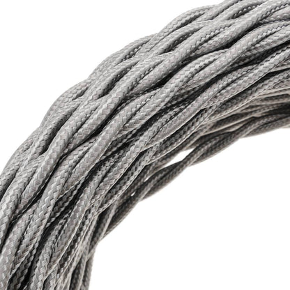 Cable eléctrico decorativo trenzado 25m 2x0.75mm de color gris plata