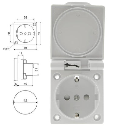Base de enchufe schuko empotrable IP44 a tornillo con tapa de color blanco